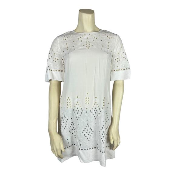 Theory white lace dress laser cut embroidered 0 Sheer Summer Rayon - Picture 1 of 14